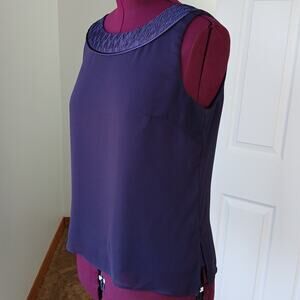 Maya Brooke Dark Purple Sleeveless Blouse size 14 lined sheer mesh layered tank